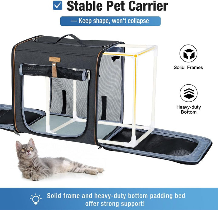 2-in-1 Hundebox Transportbox Katze für Mittelgrosses Haustier, Faltbare Katzentransportbox mit Stark