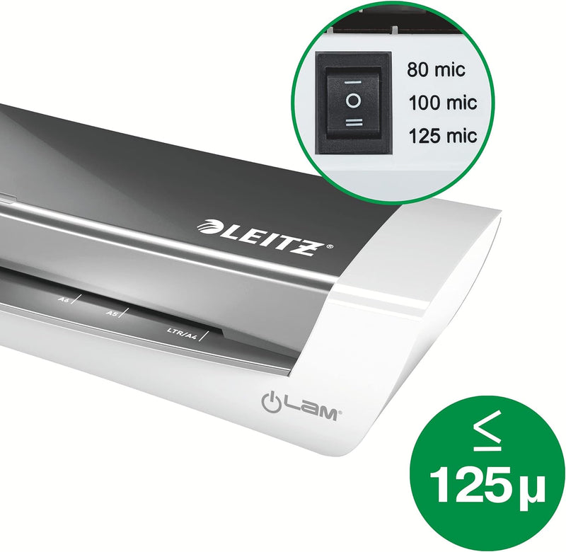 Leitz A4 Laminiergerät, Für 80 bis 125 mic Laminierfolien, inkl. Laminierhüllen Starterkit, Ideal fü