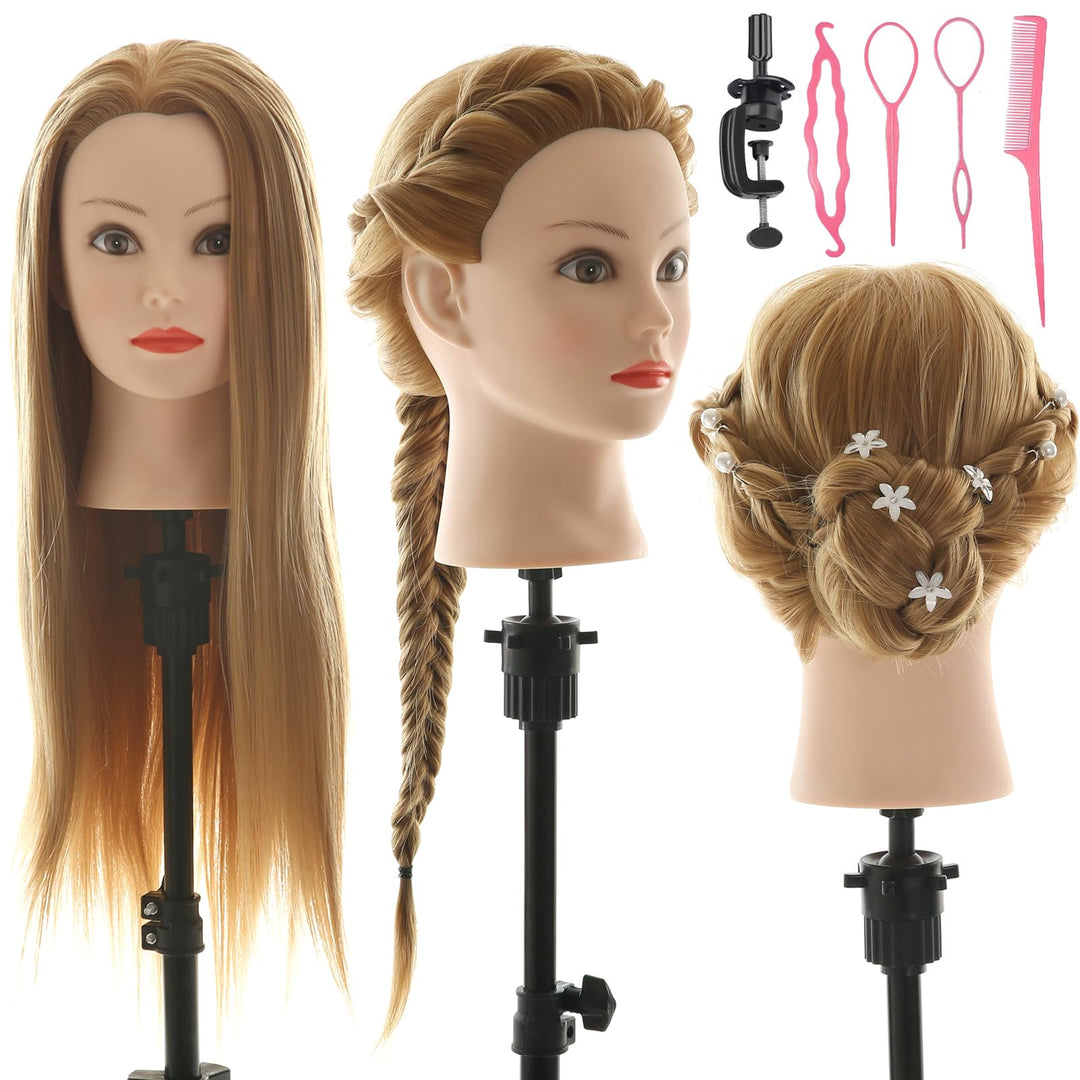 Frisierkopf 100% Synthetisches Haar übungskopf Friseur 26” Trainingsköpfe Puppenkopf Friseur Kopf Mi