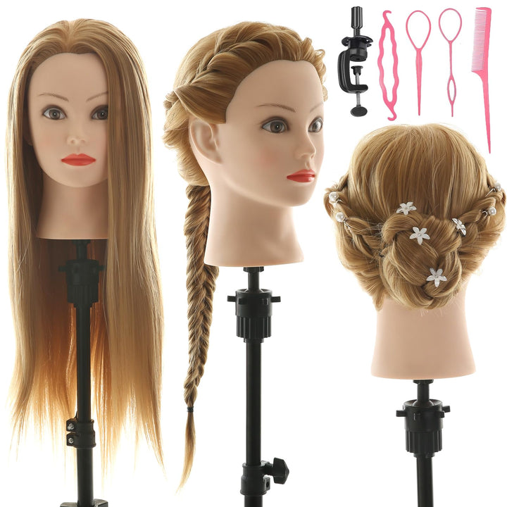 Frisierkopf 100% Synthetisches Haar übungskopf Friseur 26” Trainingsköpfe Puppenkopf Friseur Kopf Mi