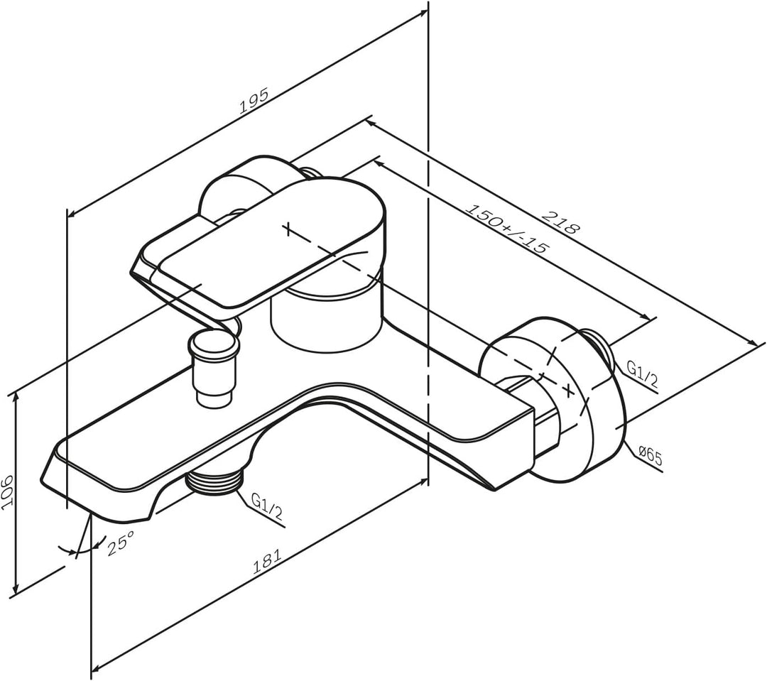 Badewannenarmatur mit Auslauf, Mischbatterie Badewanne, Brausebatterie Wanne, Einhand-Wannenbatterie