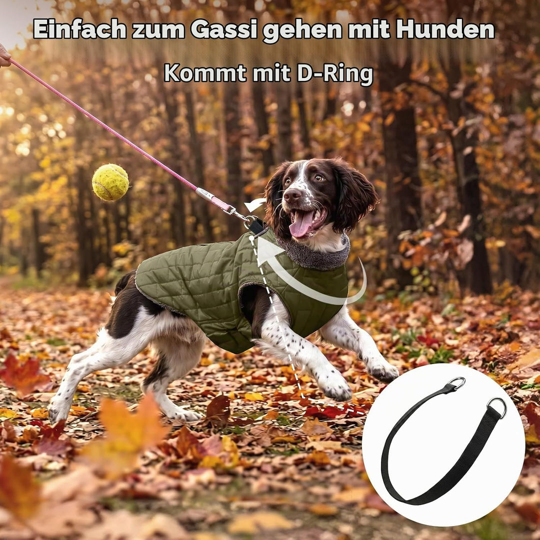 Warmer Fleece-Hundemantel mit strapazierfähigem Geschirr mit D-Ring, wasserdichte Welpenjacke für kl