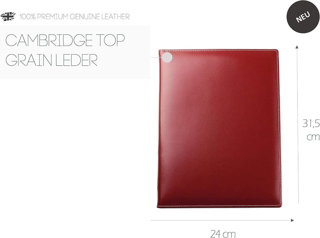 DELMON VARONE - Personalisierbare Klemmbrett Mappe DIN A4 Cambridge Top Grain Leder Rot - Organizer