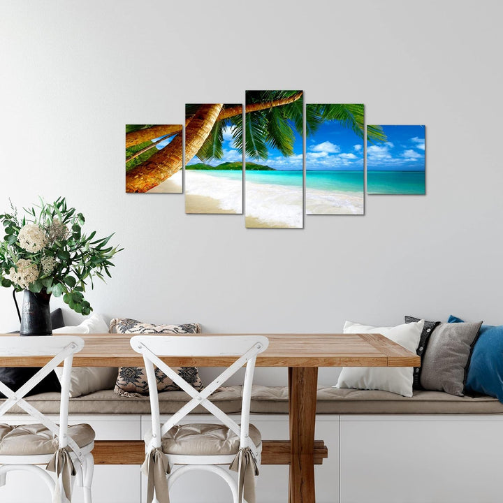 Runa Art Wandbilder Strand Palmen 5 Teilig Bild auf Vlies Leinwand Deko Schlafzimmer Wohnzimmer Meer