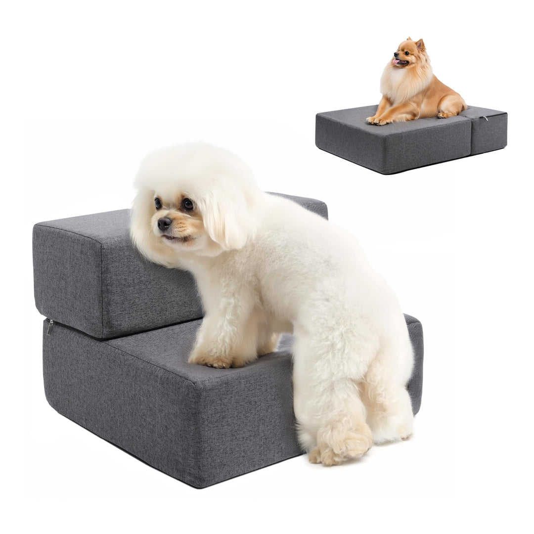 Klappbar 45cm Breit Hundetreppe für Kleine Hunde, 30cm Hoch Schaum Hunderampe für Sofa & Bett, 2 Stu