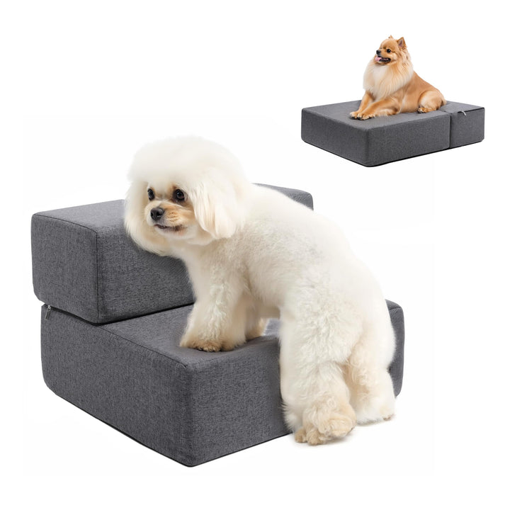 Klappbar 45cm Breit Hundetreppe für Kleine Hunde, 30cm Hoch Schaum Hunderampe für Sofa & Bett, 2 Stu