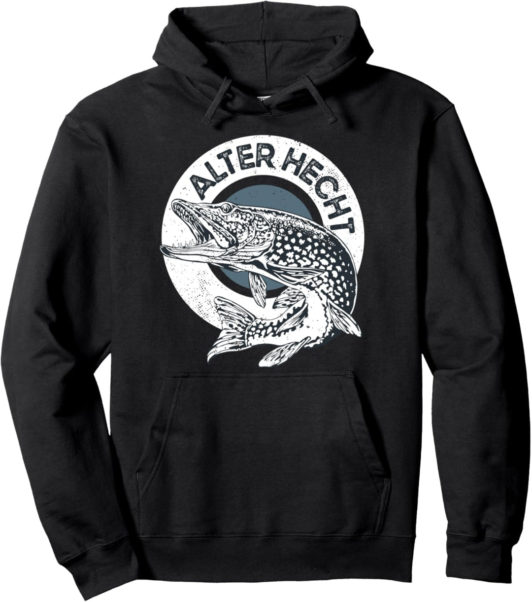 Alter Hecht mit Fischfigur für Fischer und Angelfreunde Pullover Hoodie