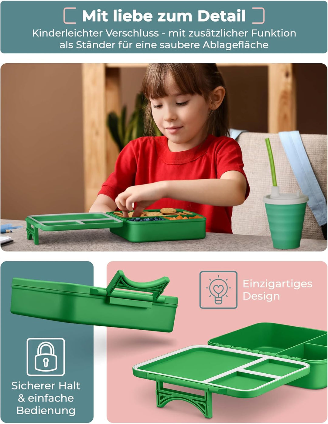 My Vesperbox® Brotdose für Kinder mit Fächern Liv [MADE IN GERMANY] - Lunchbox mit Trennfächern - Be