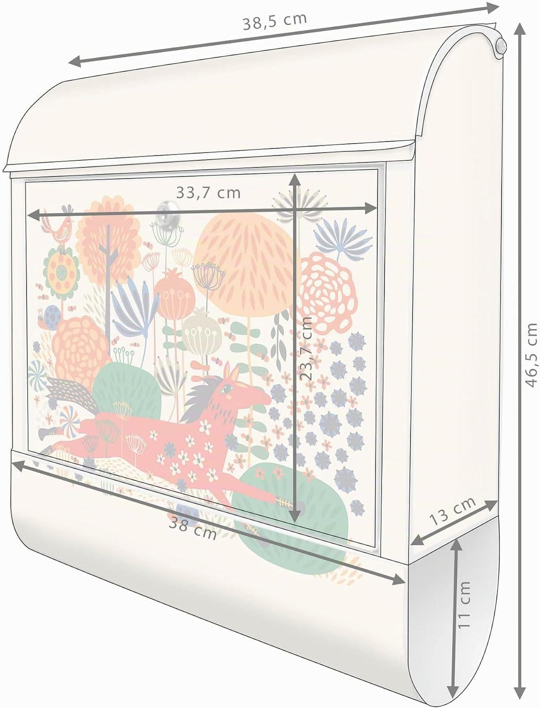 banjado® Design Briefkasten mit Motiv Rotes Pferd 39x47x14cm &amp; 2 Schlüssel - Briefkasten Stahl weiss