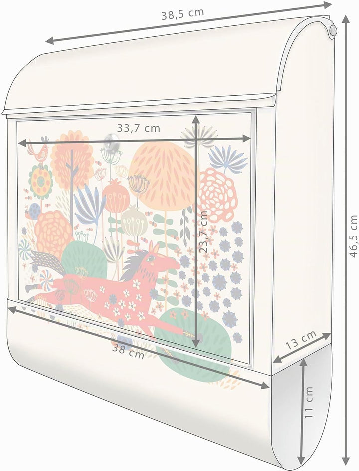 banjado® Design Briefkasten mit Motiv Rotes Pferd 39x47x14cm &amp; 2 Schlüssel - Briefkasten Stahl weiss