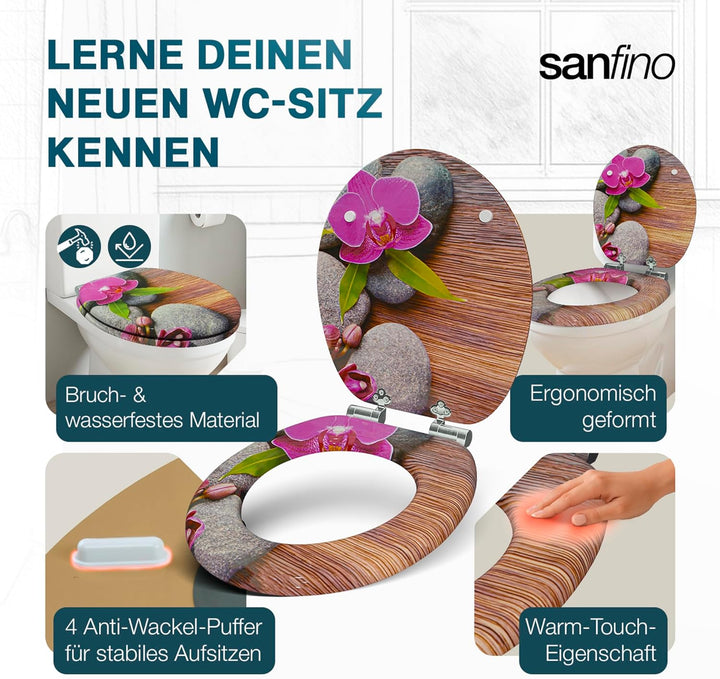 Premium WC Sitz mit Absenkautomatik – hochwertige Toilettendeckel aus Holz, viele bunte Motive, hohe