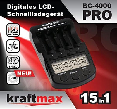 Kraftmax Kombipack - Kraftmax BC-4000 Pro Ladegerät und 8X Pansonic Eneloop PRO XX AA/Mignon Akkus -