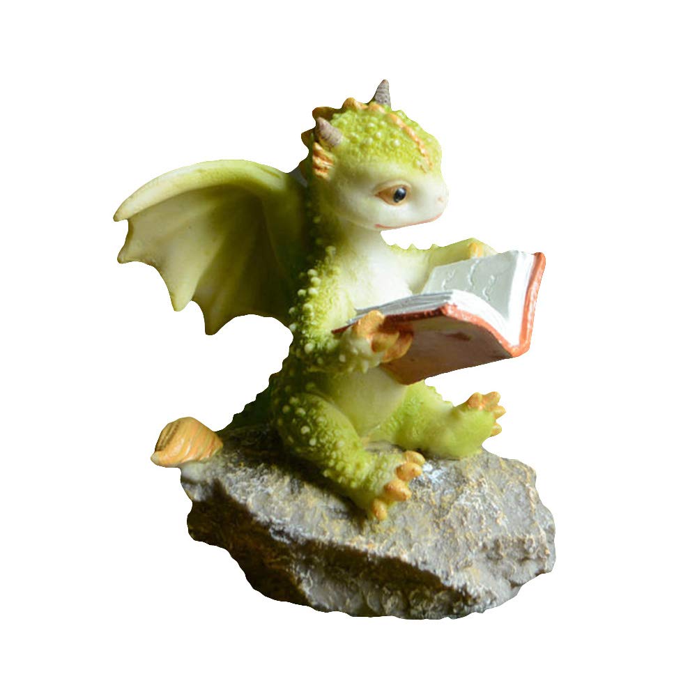 Miniatur Fee Garten Drache Figurine- Lesender Drache auf Fels, Lesender Drache auf Fels