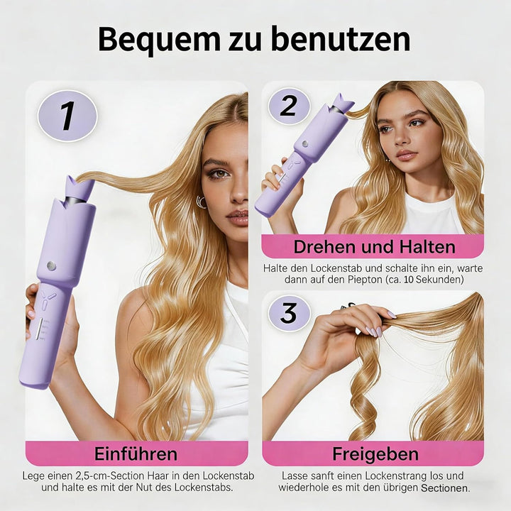 Automatischer Kabelloser Lockenstab – 8 Sek. Schnellcurl, 32mm Titan-Turmalin für Grosse Locken & Bo