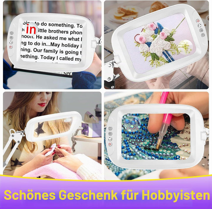 NZQXJXZ 10X 30X Rechteck Lupe mit Licht und Ständer, 60 LED-Beleuchtete Lupenlampe, 5 Farbmodi, 4 Di