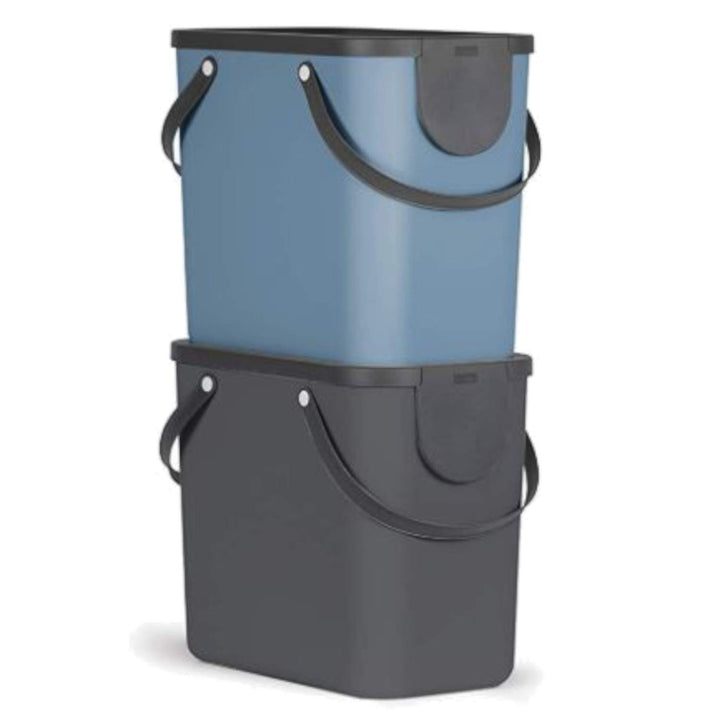 2er-Set Mülltrennungssystem 25l für die Küche Anthrazit/Blau 25