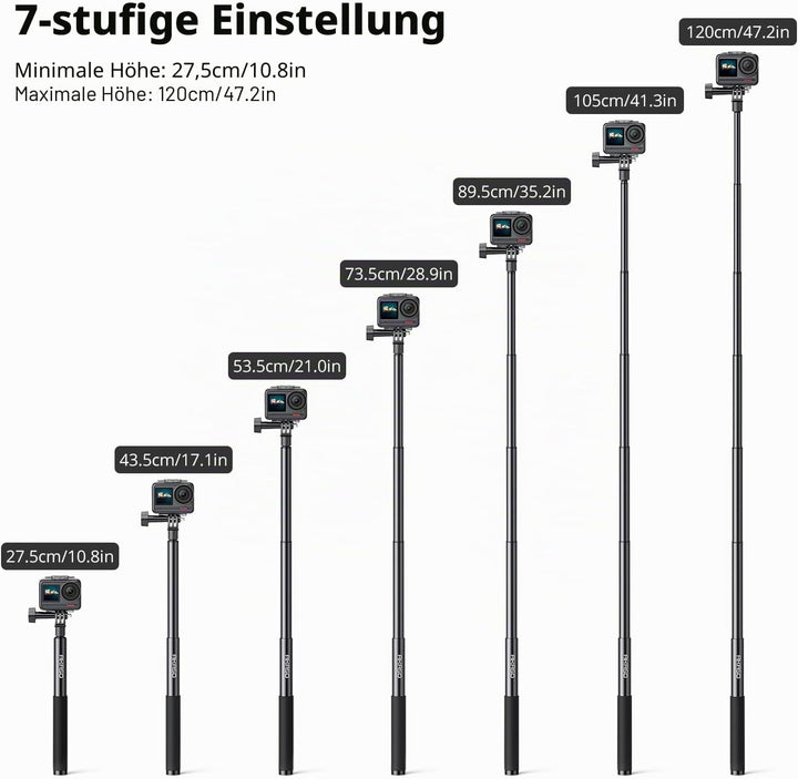 AKASO Selfie-Stick, ausziehbar bis zu 120 cm, Stativ 19 cm, kompatibel mit Sportkamera AKASO EK7000/
