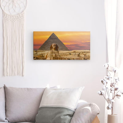 PICANOVA – Leinwandbild 100x50cm Sphinx und Pyramide von Gizeh Ägypten – Leinwanddruck – Wandbild Ku