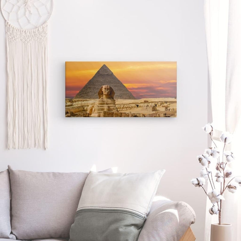 PICANOVA – Leinwandbild 100x50cm Sphinx und Pyramide von Gizeh Ägypten – Leinwanddruck – Wandbild Ku