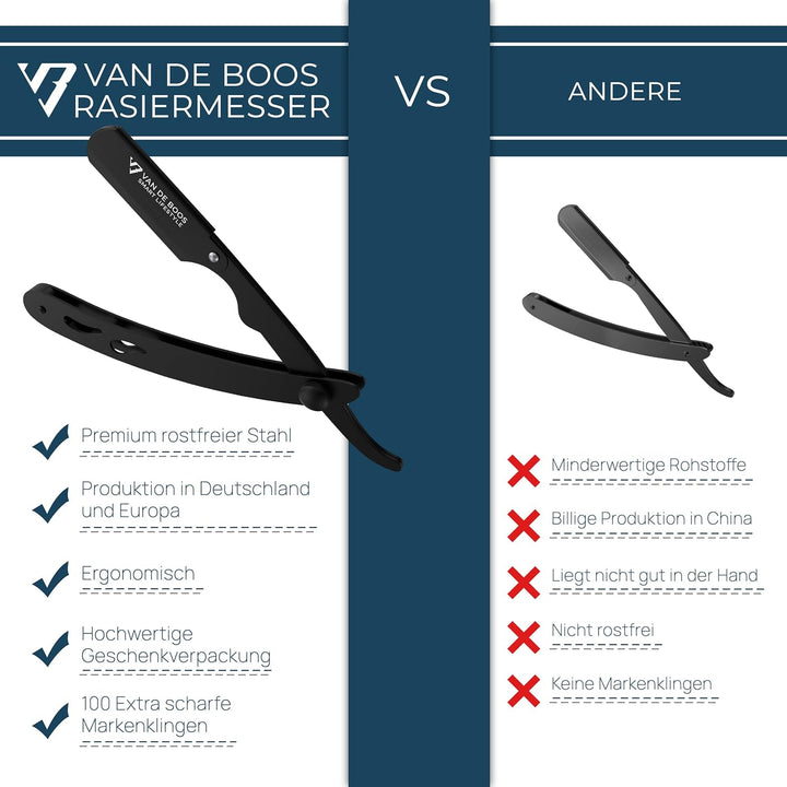 Van De Boos® Rasiermesser-Set mit 100 Derby Wechselklingen - Hochwertiges Edelstahl Barber Bartmesse
