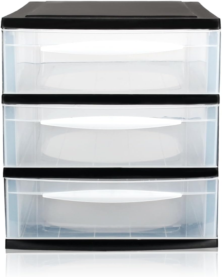 Schubladenbox A4 Schubladenschrank Kunststoff Schreibtisch Organizer mit 3 transparenten Schubladen