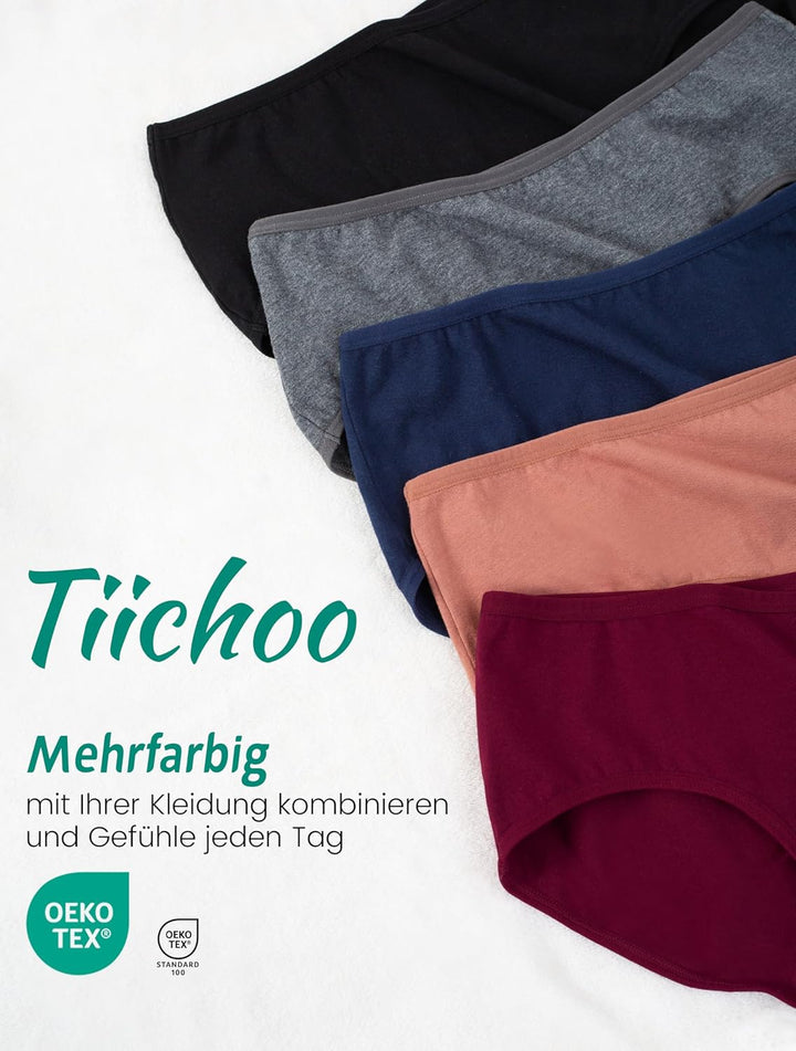 TIICHOO Unterhosen Damen Baumwolle Weich Bequeme Hipster Slips Damen Unterwäsche, XS 8 Schwarz