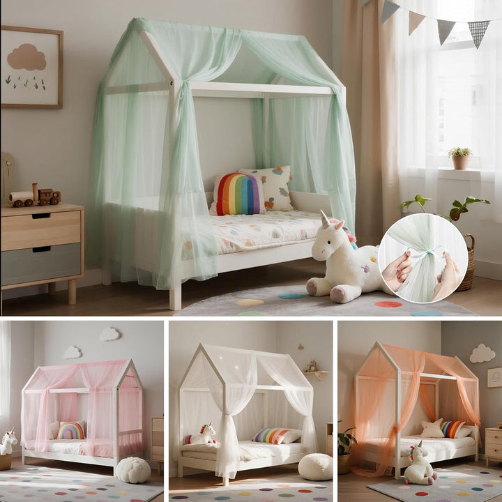 Hausbett Himmel Set, 2 Stück Betthimmel Hausbett für Hausbett Deko, Bett Vorhang für Mädchen Jungen