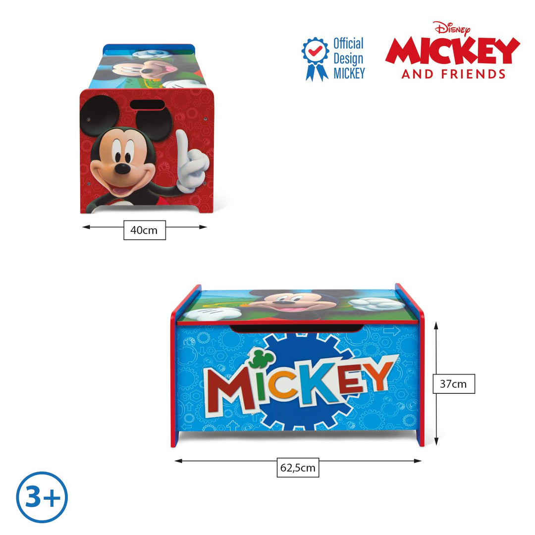 Disney Nixy Children Spielzeugkiste mit Bank aus Holz, Mickey Mouse