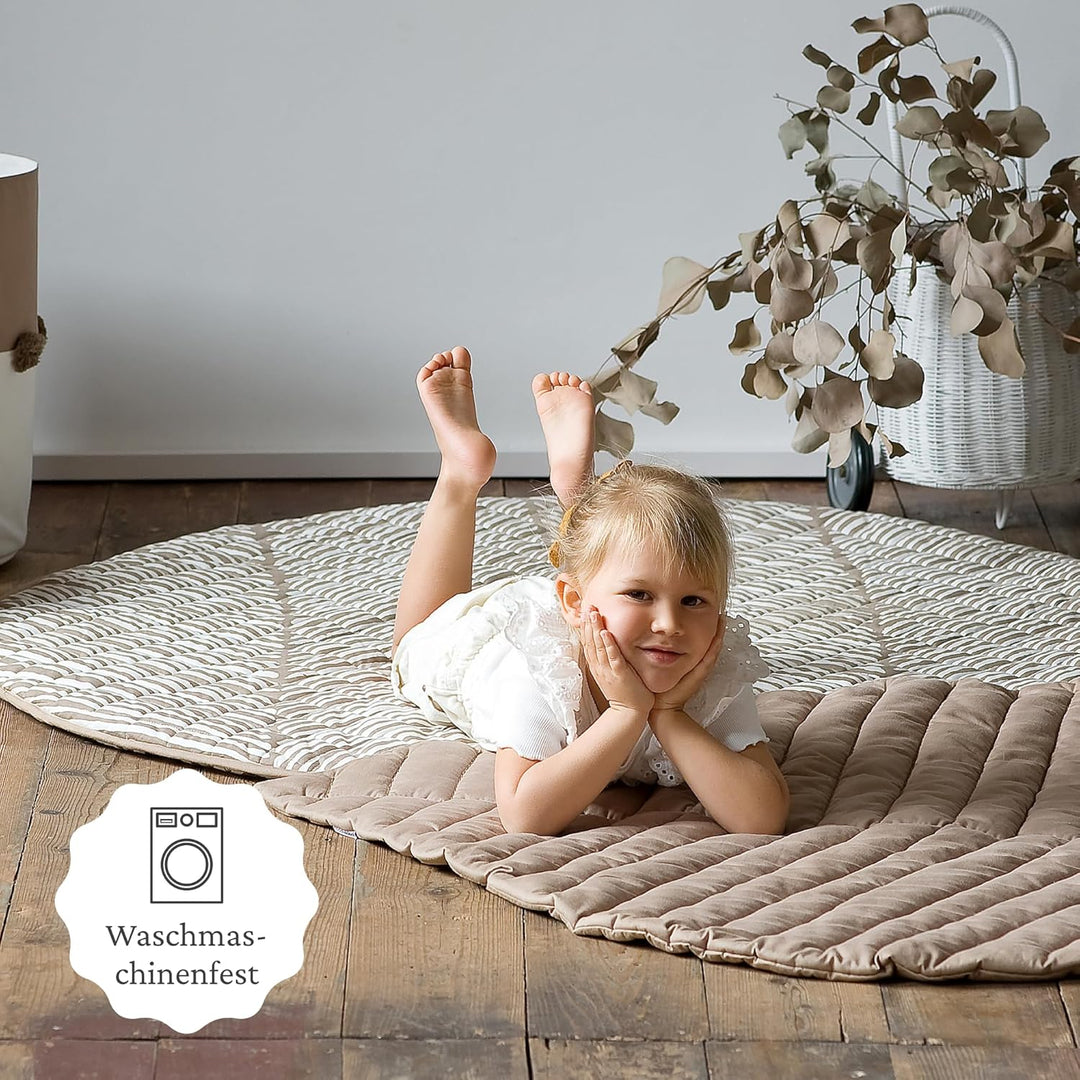 Toddlekind Krabbeldecke für Babys, Blattmuster, handgenäht, Baby-Spielmatte aus Bio-Baumwolle, 125 c
