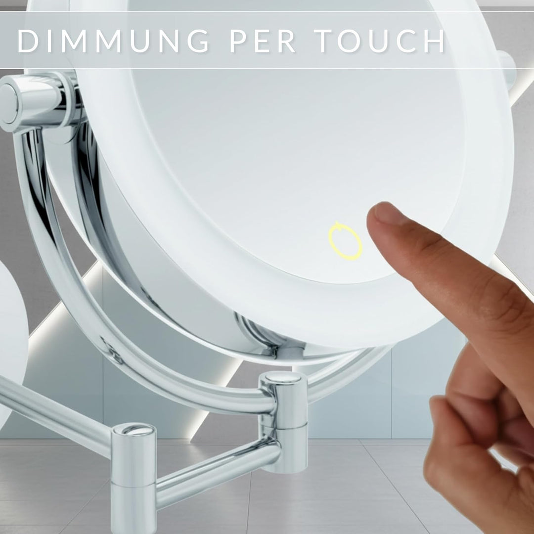 Libaro Kosmetikspiegel XXL Tokio LED Vergrösserungsspiegel Wandmontage Dimmerfunktion Auto-Off Batte