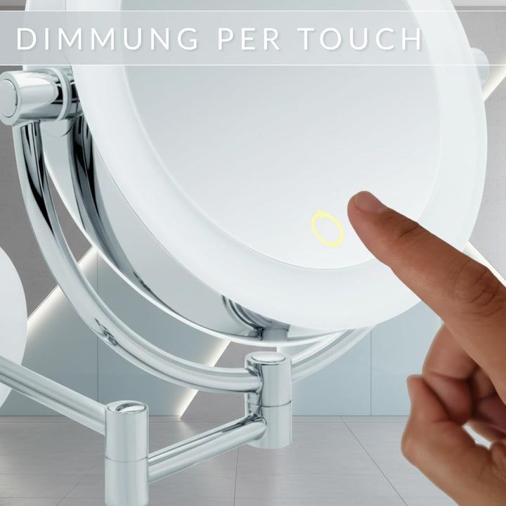 Libaro Kosmetikspiegel XXL Tokio LED Vergrösserungsspiegel Wandmontage Dimmerfunktion Auto-Off Batte