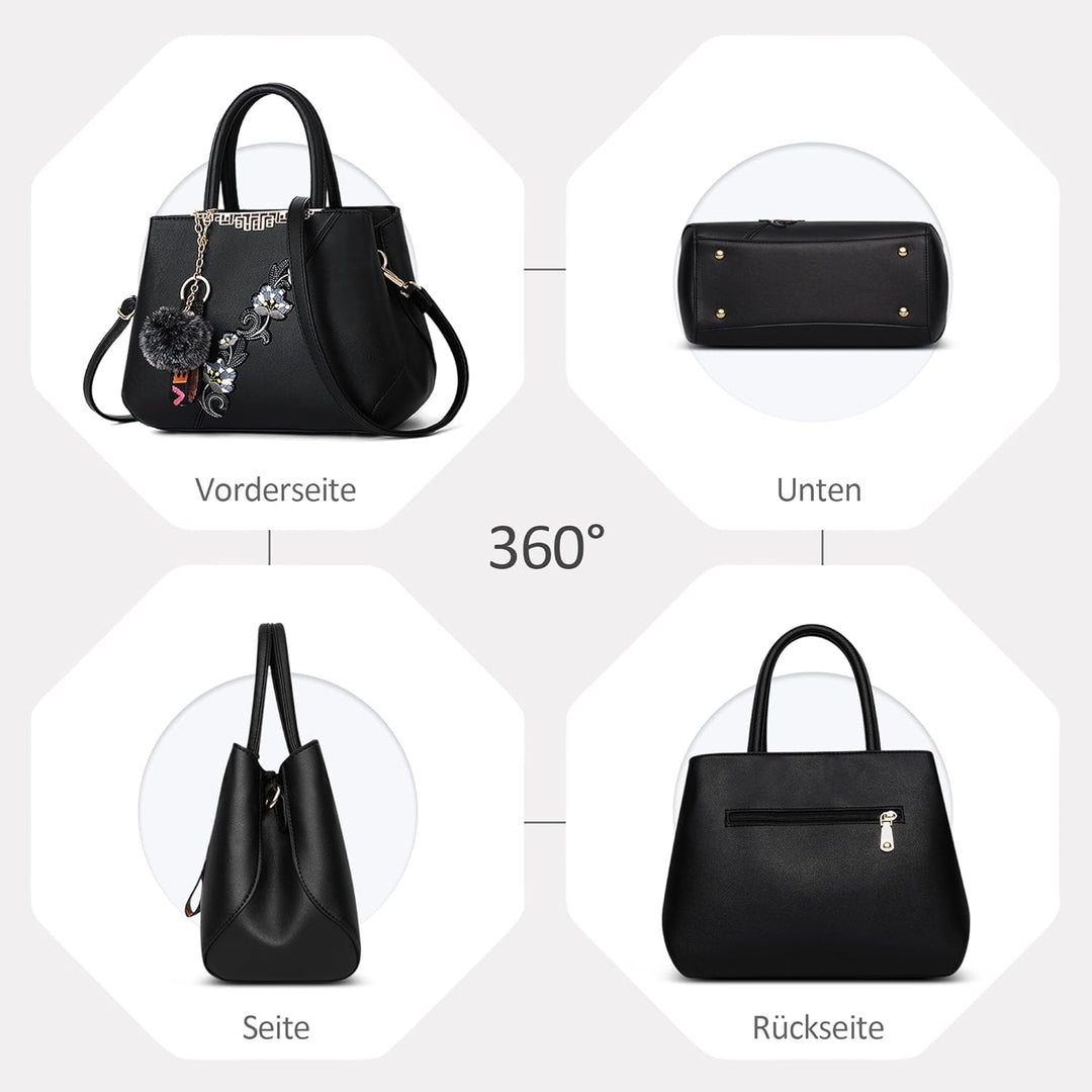 DORRISO Damen Handtasche Mode Stickdesign Schultertasche Grosse Kapazität Umhängetasche Casual Reise