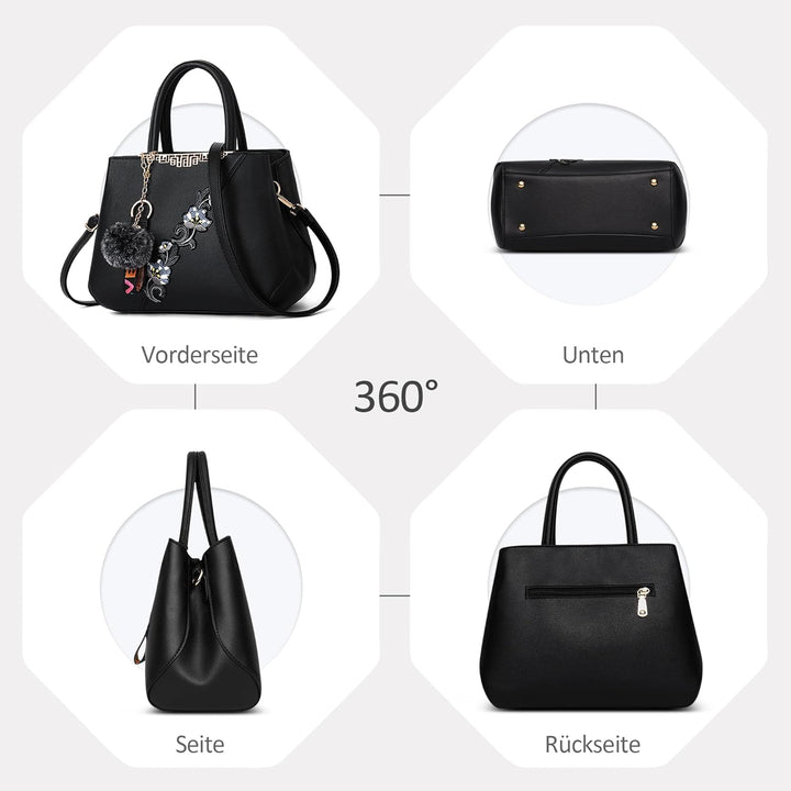 DORRISO Damen Handtasche Mode Stickdesign Schultertasche Grosse Kapazität Umhängetasche Casual Reise