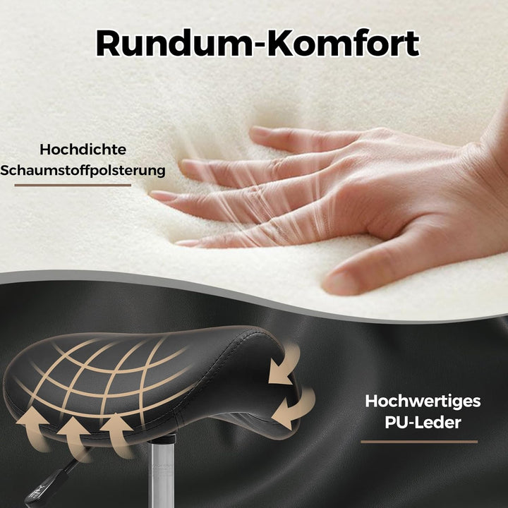BEWISHOME Sattelhocker Höhenverstellbar, Sattelhocker mit Rollen, 360° Drehhocker Rollhocker, Ergono