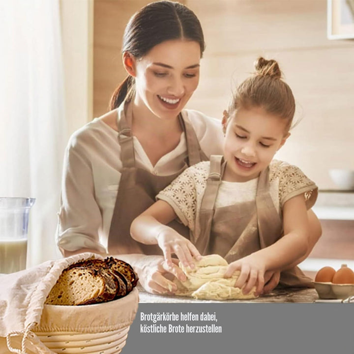 Gärkorb Oval 28cm Set, Gärkörbchen oval, Banneton Proof Basket Korb Set, Natürliches Rattan, Stoffei
