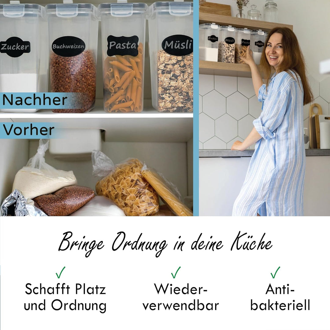 Soz® 2,5L Vorratsdosen 4er Set mit Deckel – BPA-frei, luftdicht, geruchsneutral, stapelbar, mottensi