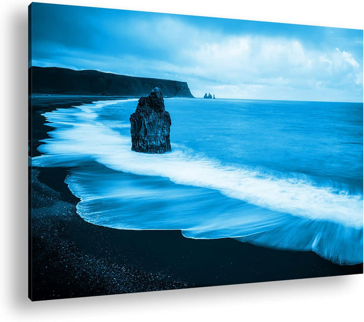deyoli Küstenstrand in Island Format: 80x60 Effekt: Monocrome Blau als Leinwandbild, Motiv fertig ge