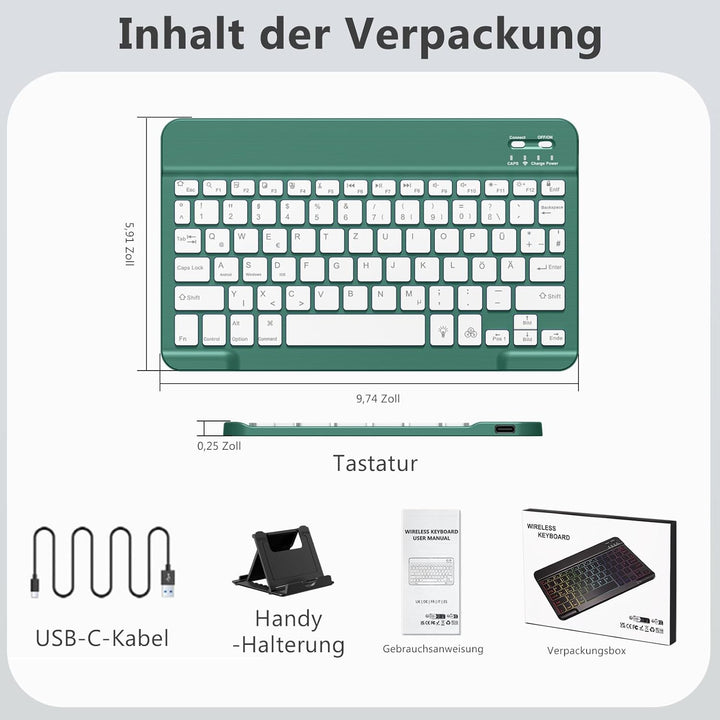 Vobafe Bluetooth Tastatur mit Telefonhalter für iPad Air/Pro/Mini/A16/11/10.9/10.2/iPhone, Kabellose