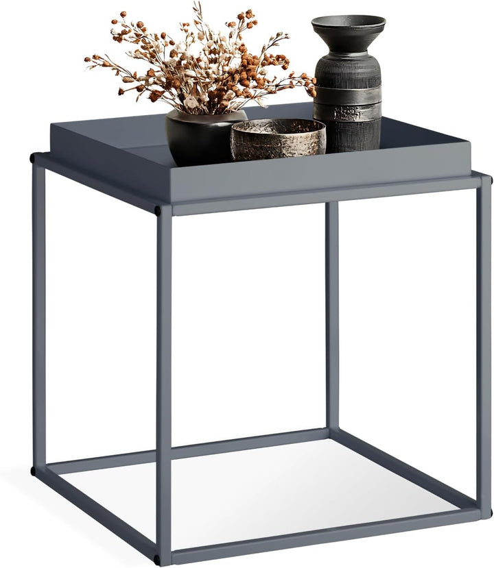 TecTake 800910 Beistelltisch aus Metall, quadratisch, stapelbar, Ablagefläche mit hohem Rand, Tablet