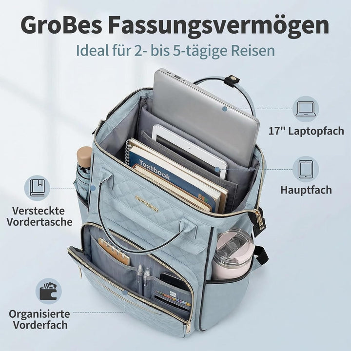 EMPSIGN Laptop-Rucksack für Damen, Gesteppt, hellblau, 17 inch, Arbeit, Reisen, Laptop, Uni 17" Blau