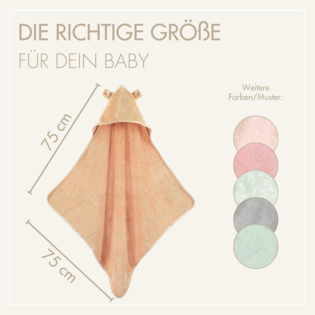 MOYO Kapuzenhandtuch mit Ohren in Puder I 75x75cm I Kleinkind &amp; Baby Badeponcho aus 100% Frottee-Bau