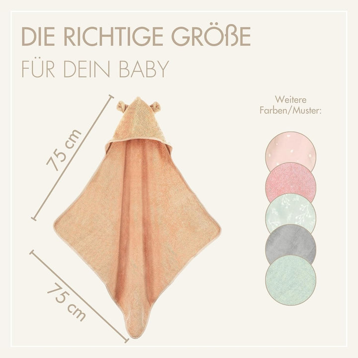 MOYO Kapuzenhandtuch mit Ohren in Puder I 75x75cm I Kleinkind &amp; Baby Badeponcho aus 100% Frottee-Bau