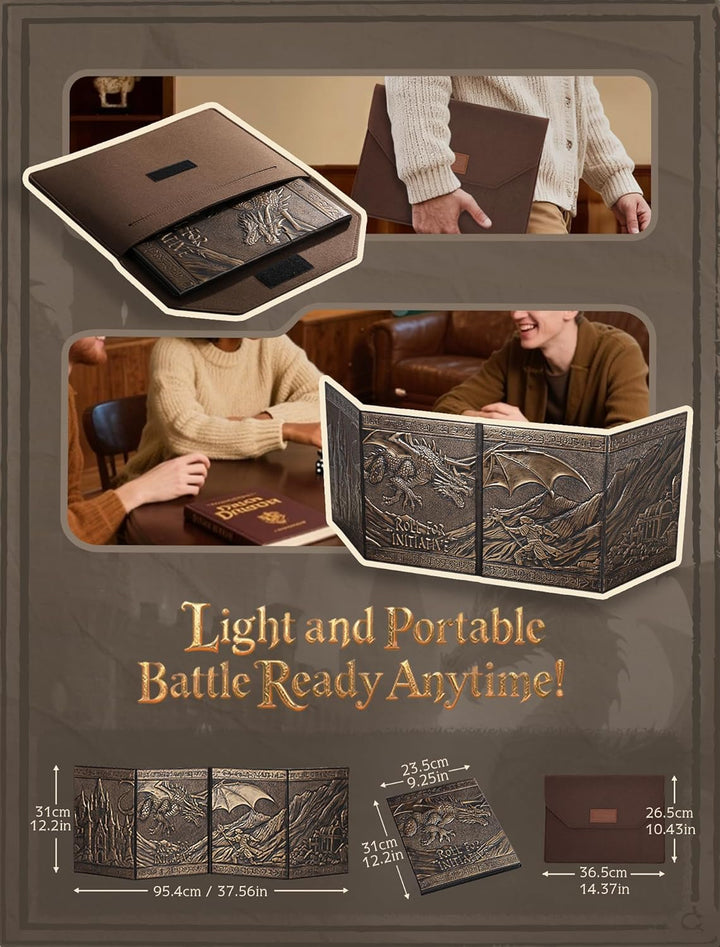 Dm Screen, 5e DND Spielleiterschirm, Dungeons and Dragons zubehör, Kunstleder DM Sichtschirm mit Reg