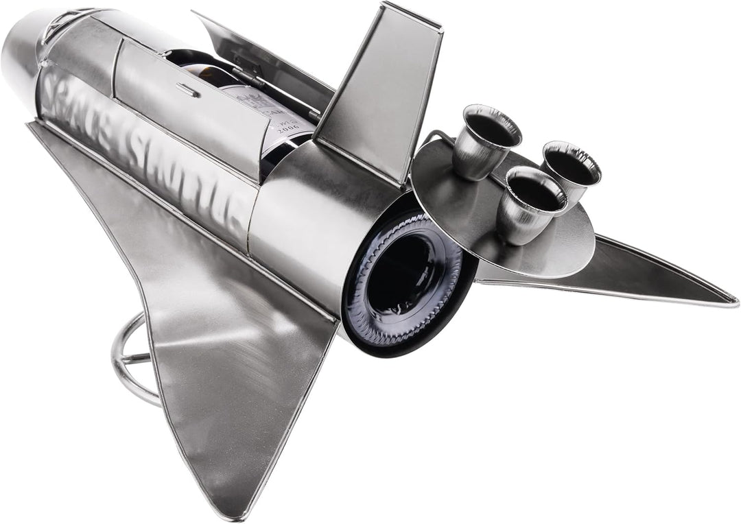 BRUBAKER Weinflaschenhalter Space Shuttle - Metall Skulptur Flaschenständer Rakete Raumfähre - Silbe