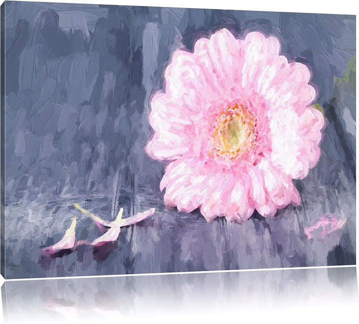 Pixxprint Gerbera auf Boden / 100x70cm Leinwandbild bespannt auf Holzrahmen/Wandbild Kunstdruck Deko