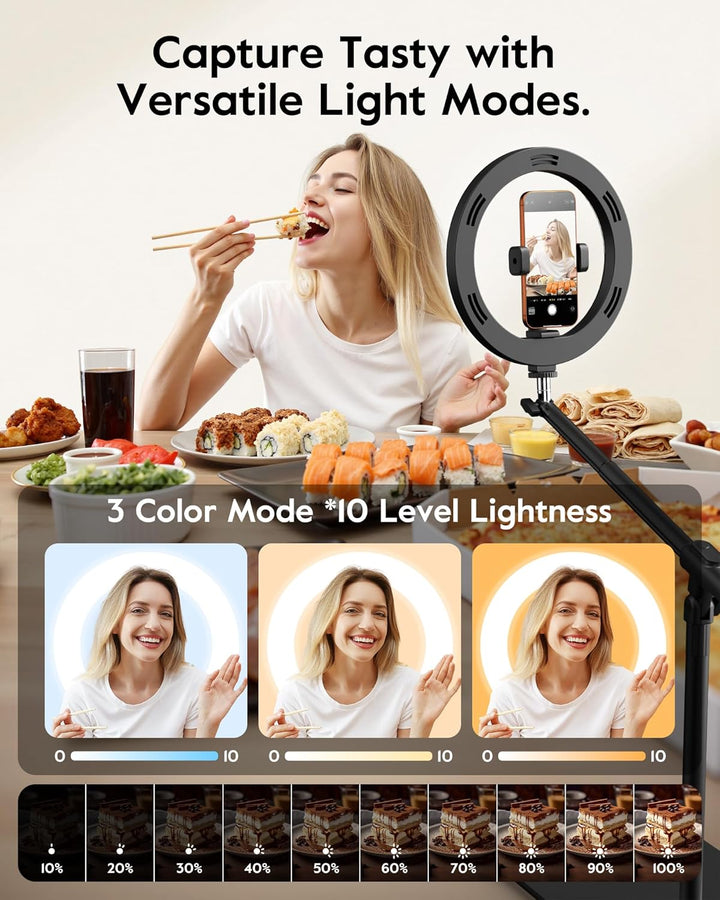 Overhead Stativ Handy mit Ringlicht Schreibtisch – Stabil Ringlicht mit Stativ für Küche, Einstellba