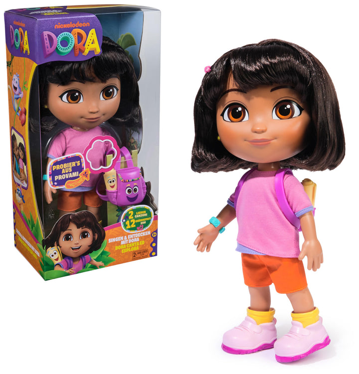 DORA Sing mit Mir Puppe 35 cm grosse Puppe zur beliebten TV-Serie mit 2 Liedern und 12 Sätzen & Gerä