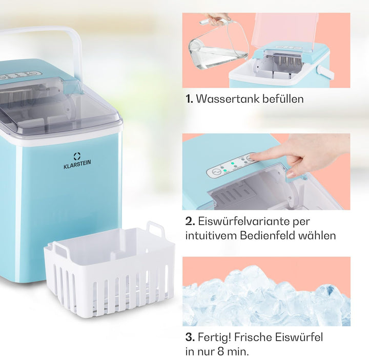 Klarstein Arctic Porter Ice Cube Maker, 12kg/24h, 2 Sizes, Production Time: 8 Minutes, Ice Cubes Per