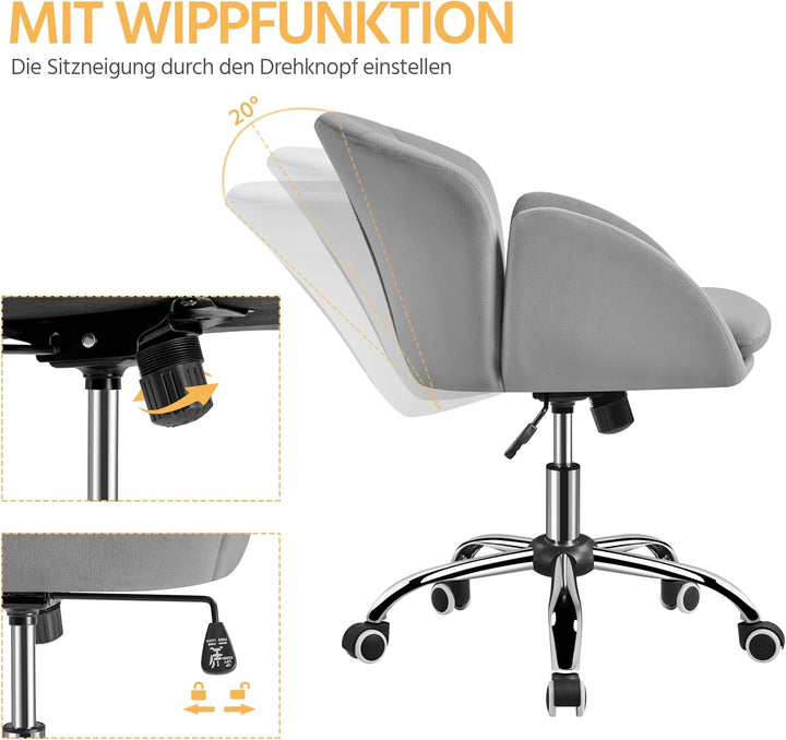Yaheetech Bürostuhl aus Samt, Schreibtischstuhl Ergonomisch bis 136 kg Belastbar, Drehstuhl Höhenver