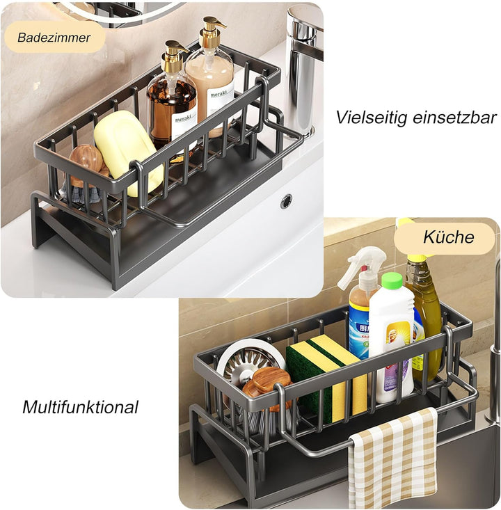 ViWaVee Spülbecken Organizer, Spüle Küchen Organizer Edelstahl Mit Selbstentleerender Ablaufwanne Fo
